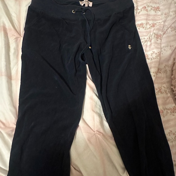 VINTAGE Juicy couture Navy Blue Velour Track Pants ✨ Low Rise Flare Y2K - Picture 2 of 8